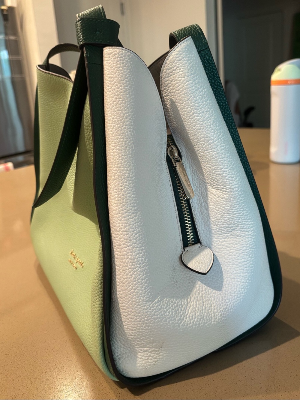 Kate Spade Two-Tone Pebbled Leather Shoulder Bag in Mint Green & Cream💚🤍 - Picture 7 of 8
